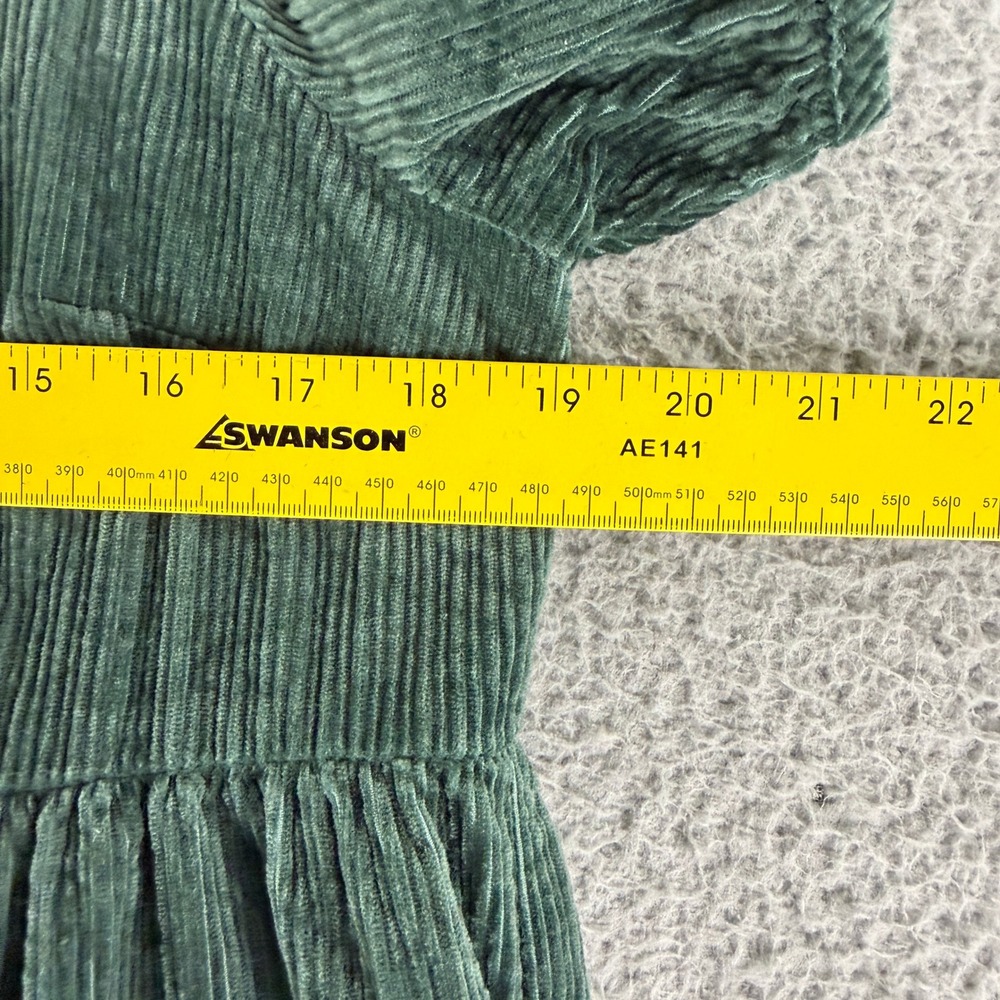 Madewell Corduroy Babydoll Dress Womens 8 Green Puff Sleeve Tiered Mini Boho - Picture 7 of 14